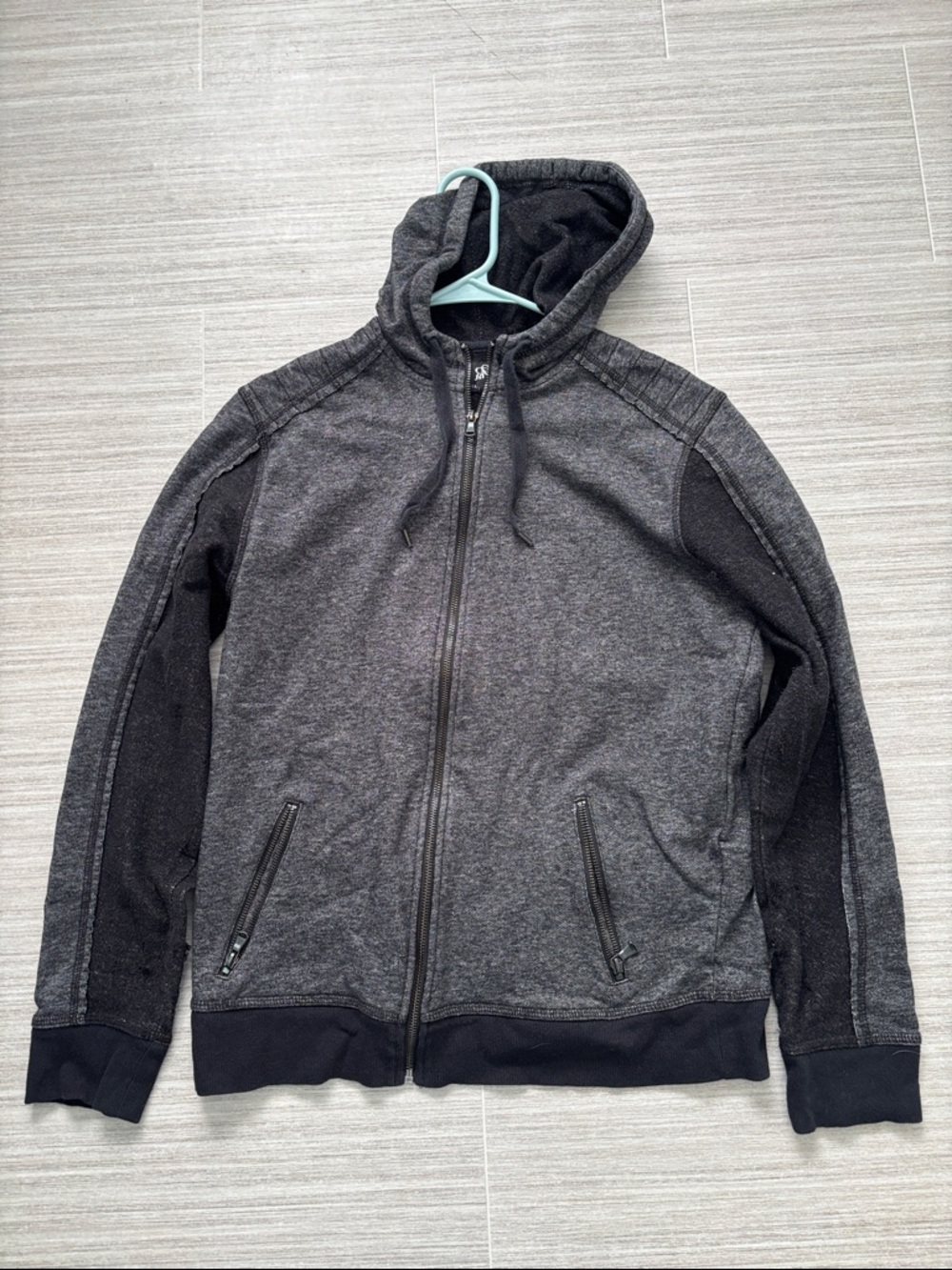Rock & Republic Men's Dark Gray Zip-Up Hooded Sweater